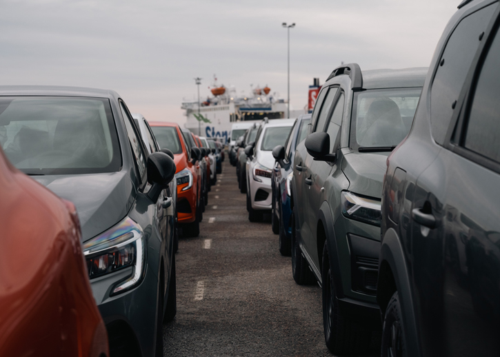 cars queuing at port